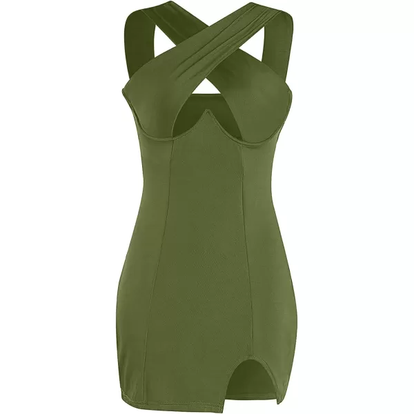 LYANER Women's Cut Out Halter Wrap Sexy Bodycon Party Sleeveless Tank Mini Dress