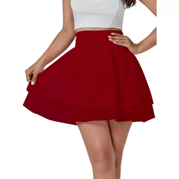 LYANER Women's Cute High Waist Layered Ruffle Hem A-line Skater Chiffon Short Mini Skirt