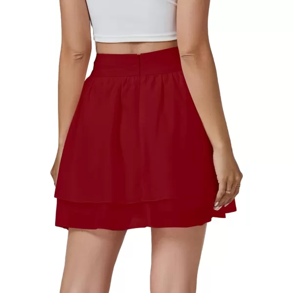 LYANER Women's Cute High Waist Layered Ruffle Hem A-line Skater Chiffon Short Mini Skirt
