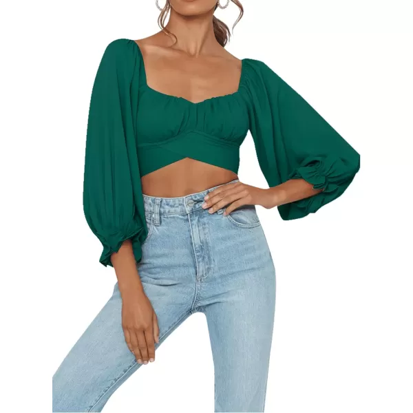 LYANER Women's Cute Off Shoulder Long Sleeve Self Tie Knot Crop Tube Top Blouse