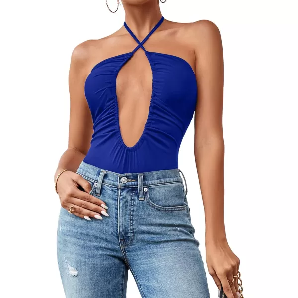 LYANER Women's Cutout Criss Cross Halter Tie Neck Sleeveless Leotard Bodysuit Top