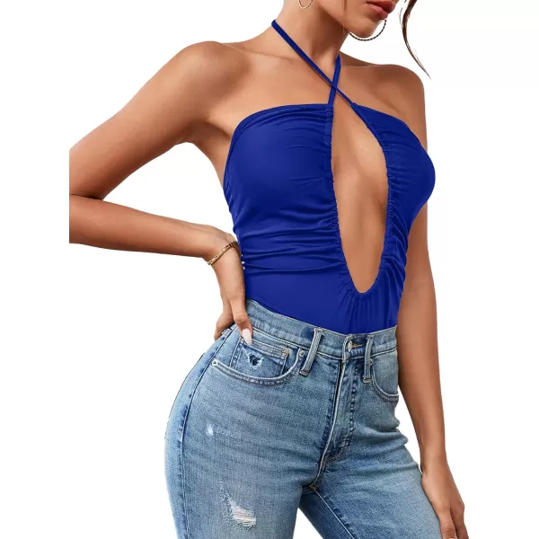 LYANER Women's Cutout Criss Cross Halter Tie Neck Sleeveless Leotard Bodysuit Top