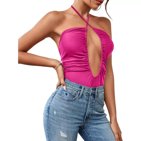 LYANER Women's Cutout Criss Cross Halter Tie Neck Sleeveless Leotard Bodysuit Top