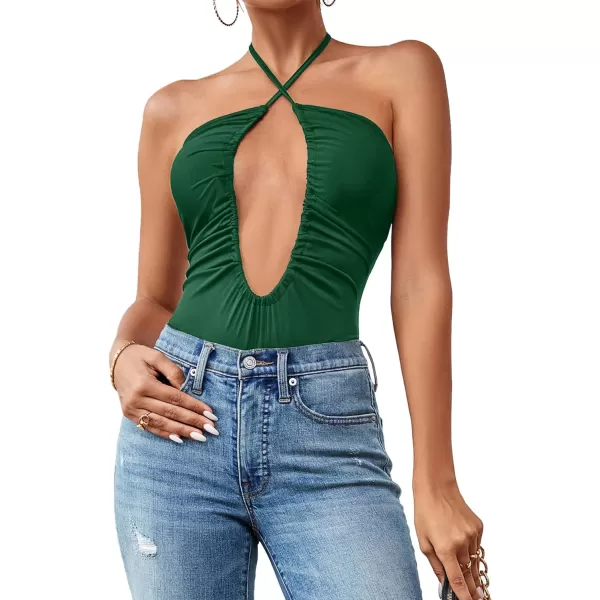 LYANER Women's Cutout Criss Cross Halter Tie Neck Sleeveless Leotard Bodysuit Top