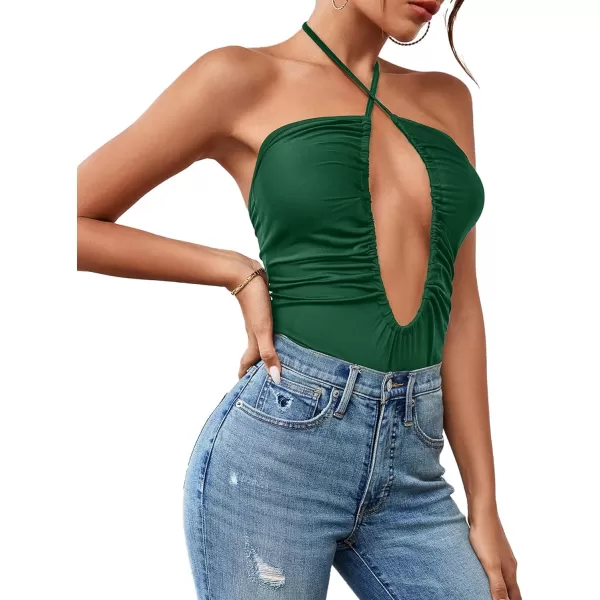 LYANER Women's Cutout Criss Cross Halter Tie Neck Sleeveless Leotard Bodysuit Top
