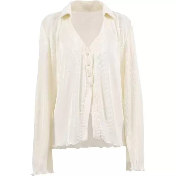 LYANER Women's Deep V Neck Button Front Bell Long Sleeve Blouse Shirt Top