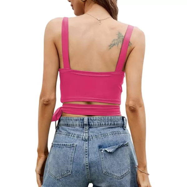 LYANER Women's Deep V Neck Criss Crossed Twist Knot Hollow Out Self Tie Crop Tank Sleeveless Top