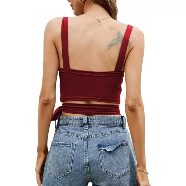 LYANER Women's Deep V Neck Criss Crossed Twist Knot Hollow Out Self Tie Crop Tank Sleeveless Top