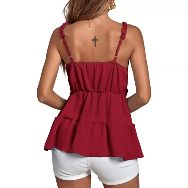 LYANER Women's Deep V Neck Flared Ruffle Hem Sleeveless Babydoll Cami Top