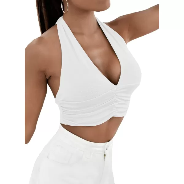 LYANER Women's Deep V Neck Halter Crop Top Tie Back Sleeveless Backless Cami