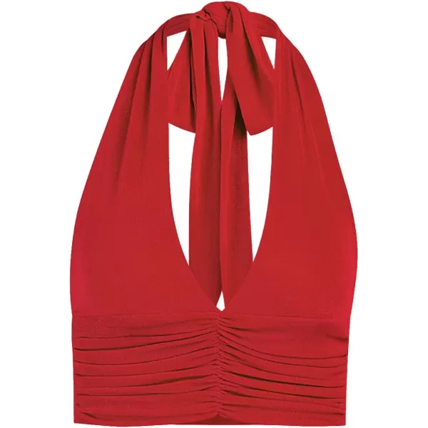 LYANER Women's Deep V Neck Halter Crop Top Tie Back Sleeveless Backless Cami