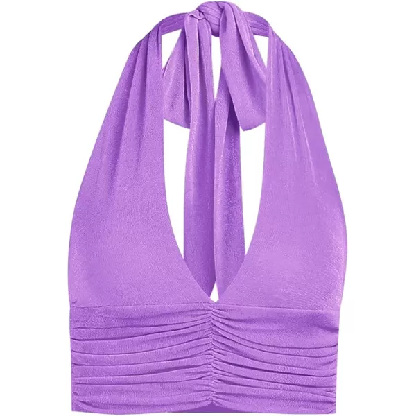 LYANER Women's Deep V Neck Halter Crop Top Tie Back Sleeveless Backless Cami