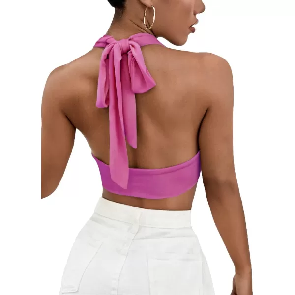 LYANER Women's Deep V Neck Halter Crop Top Tie Back Sleeveless Backless Cami