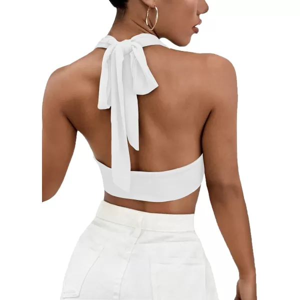 LYANER Women's Deep V Neck Halter Crop Top Tie Back Sleeveless Backless Cami