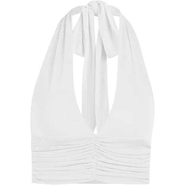 LYANER Women's Deep V Neck Halter Crop Top Tie Back Sleeveless Backless Cami