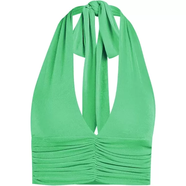 LYANER Women's Deep V Neck Halter Crop Top Tie Back Sleeveless Backless Cami