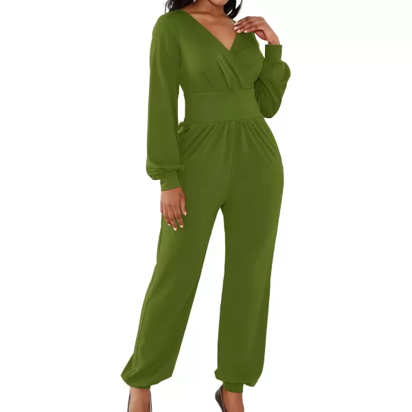 LYANER Women's Deep V Neck Long Sleeve Wrap Front Jumpsuit Pant Cocktail Party Romper