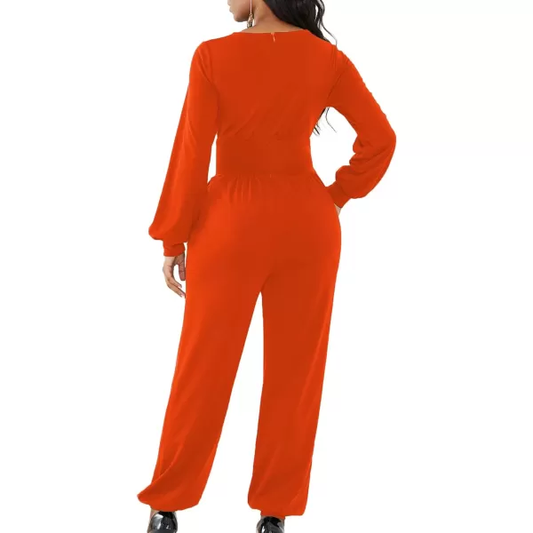 LYANER Women's Deep V Neck Long Sleeve Wrap Front Jumpsuit Pant Cocktail Party Romper