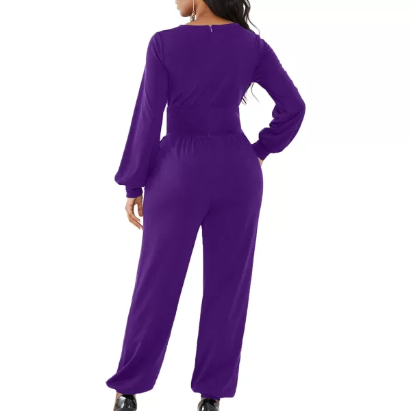 LYANER Women's Deep V Neck Long Sleeve Wrap Front Jumpsuit Pant Cocktail Party Romper