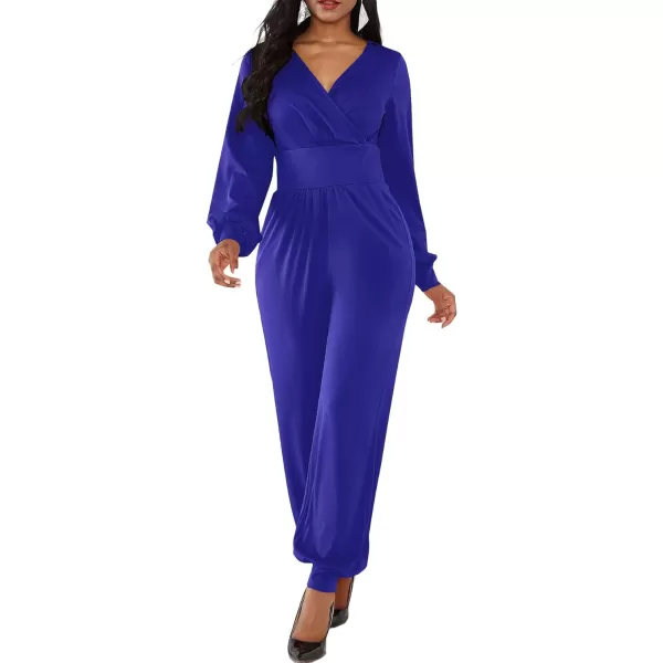LYANER Women's Deep V Neck Long Sleeve Wrap Front Jumpsuit Pant Cocktail Party Romper