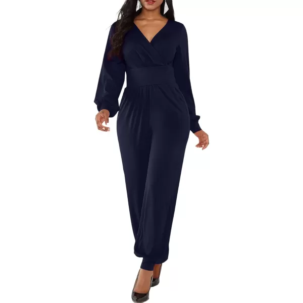 LYANER Women's Deep V Neck Long Sleeve Wrap Front Jumpsuit Pant Cocktail Party Romper