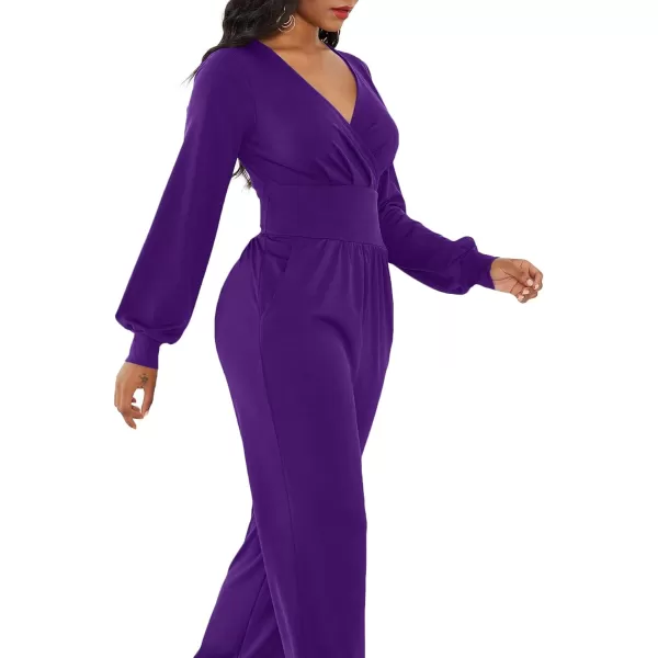 LYANER Women's Deep V Neck Long Sleeve Wrap Front Jumpsuit Pant Cocktail Party Romper