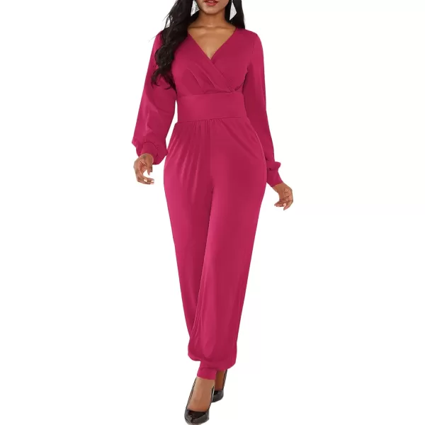 LYANER Women's Deep V Neck Long Sleeve Wrap Front Jumpsuit Pant Cocktail Party Romper