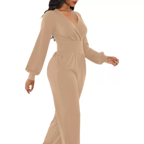 LYANER Women's Deep V Neck Long Sleeve Wrap Front Jumpsuit Pant Cocktail Party Romper