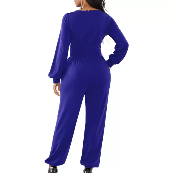 LYANER Women's Deep V Neck Long Sleeve Wrap Front Jumpsuit Pant Cocktail Party Romper
