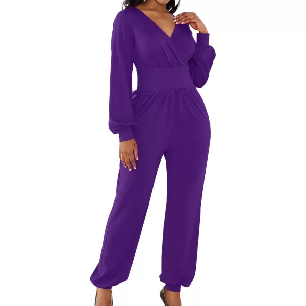 LYANER Women's Deep V Neck Long Sleeve Wrap Front Jumpsuit Pant Cocktail Party Romper
