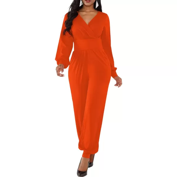 LYANER Women's Deep V Neck Long Sleeve Wrap Front Jumpsuit Pant Cocktail Party Romper