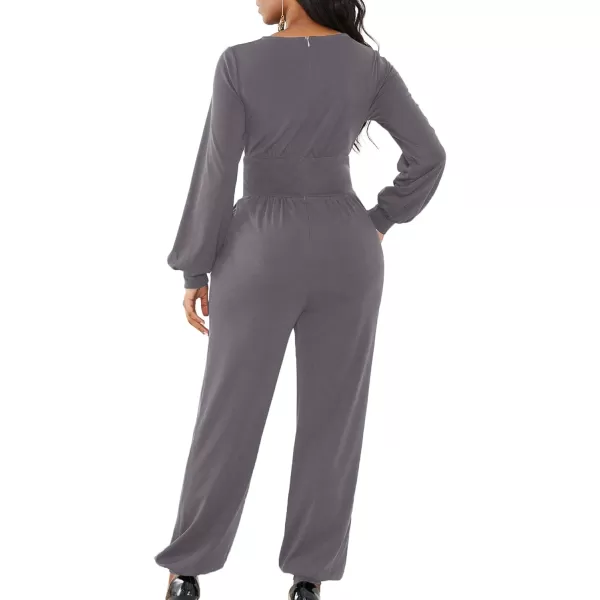 LYANER Women's Deep V Neck Long Sleeve Wrap Front Jumpsuit Pant Cocktail Party Romper
