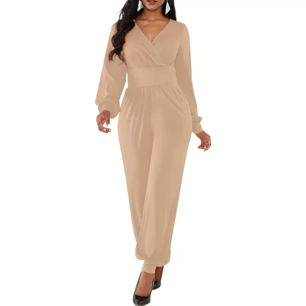 LYANER Women's Deep V Neck Long Sleeve Wrap Front Jumpsuit Pant Cocktail Party Romper