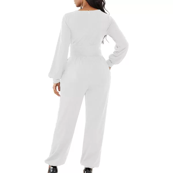 LYANER Women's Deep V Neck Long Sleeve Wrap Front Jumpsuit Pant Cocktail Party Romper