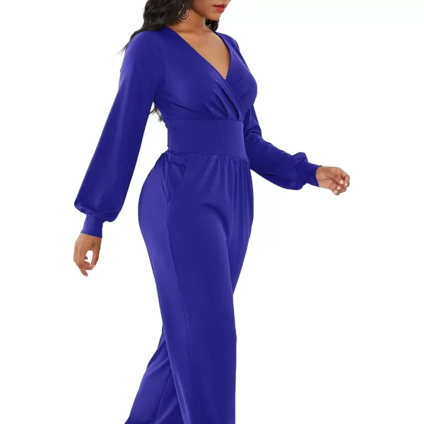 LYANER Women's Deep V Neck Long Sleeve Wrap Front Jumpsuit Pant Cocktail Party Romper
