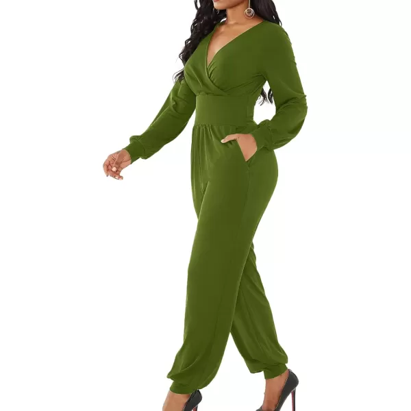 LYANER Women's Deep V Neck Long Sleeve Wrap Front Jumpsuit Pant Cocktail Party Romper