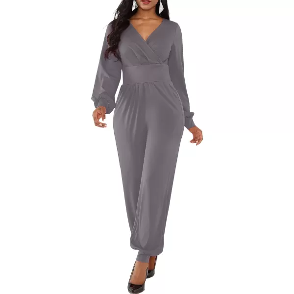 LYANER Women's Deep V Neck Long Sleeve Wrap Front Jumpsuit Pant Cocktail Party Romper