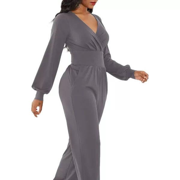 LYANER Women's Deep V Neck Long Sleeve Wrap Front Jumpsuit Pant Cocktail Party Romper