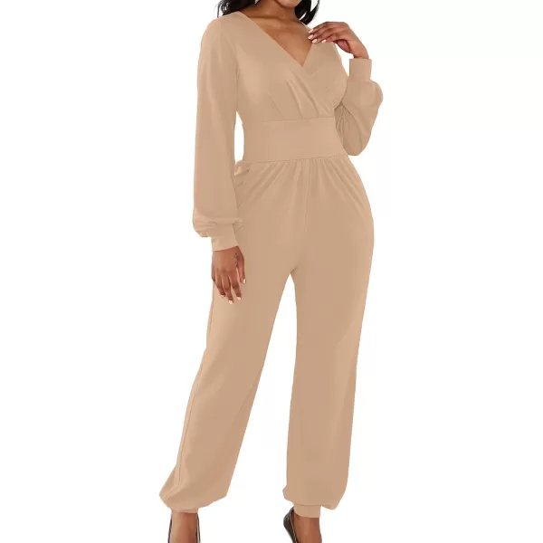 LYANER Women's Deep V Neck Long Sleeve Wrap Front Jumpsuit Pant Cocktail Party Romper