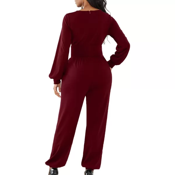 LYANER Women's Deep V Neck Long Sleeve Wrap Front Jumpsuit Pant Cocktail Party Romper