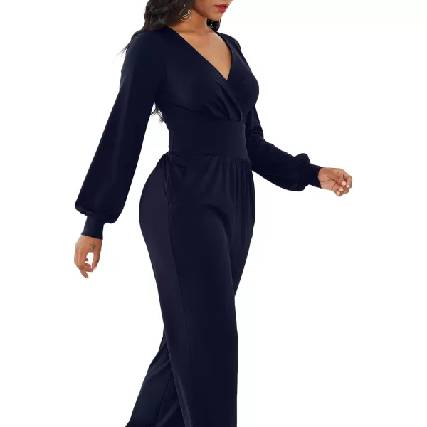 LYANER Women's Deep V Neck Long Sleeve Wrap Front Jumpsuit Pant Cocktail Party Romper