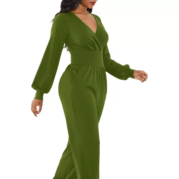 LYANER Women's Deep V Neck Long Sleeve Wrap Front Jumpsuit Pant Cocktail Party Romper
