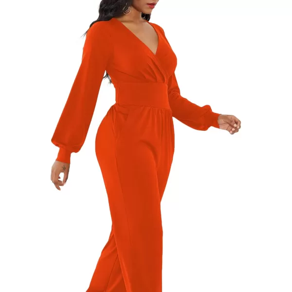 LYANER Women's Deep V Neck Long Sleeve Wrap Front Jumpsuit Pant Cocktail Party Romper