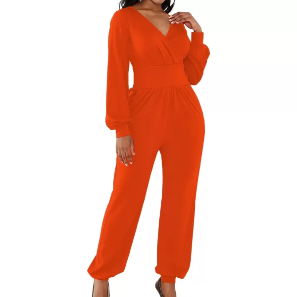 LYANER Women's Deep V Neck Long Sleeve Wrap Front Jumpsuit Pant Cocktail Party Romper