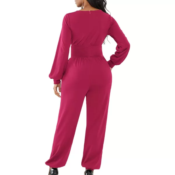 LYANER Women's Deep V Neck Long Sleeve Wrap Front Jumpsuit Pant Cocktail Party Romper