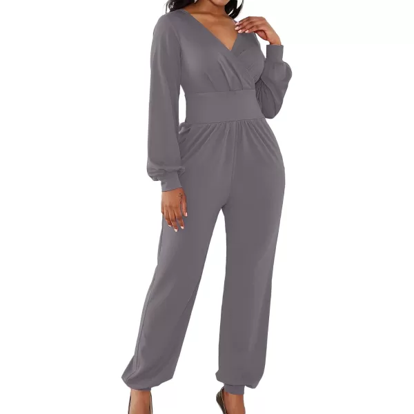 LYANER Women's Deep V Neck Long Sleeve Wrap Front Jumpsuit Pant Cocktail Party Romper