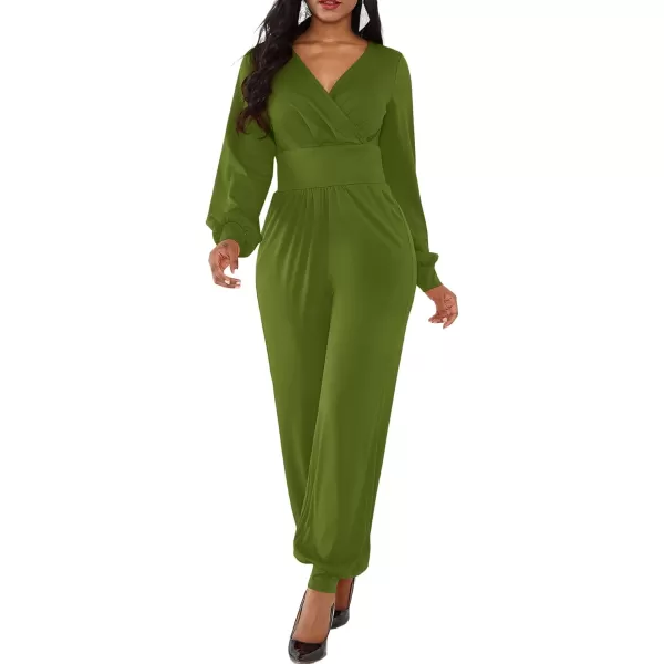 LYANER Women's Deep V Neck Long Sleeve Wrap Front Jumpsuit Pant Cocktail Party Romper