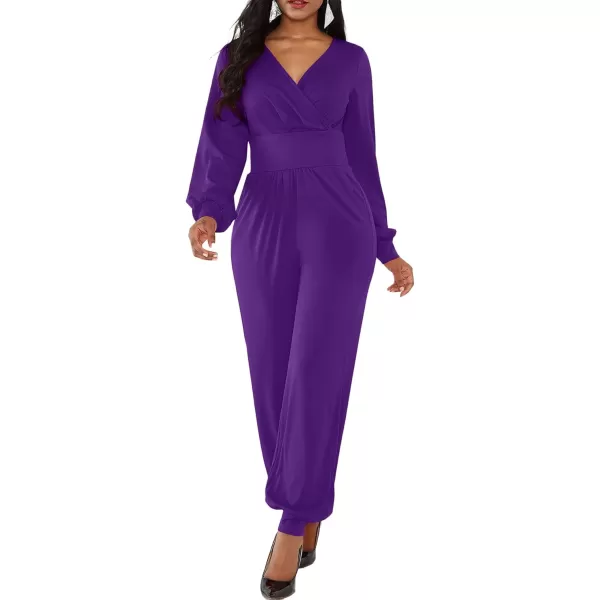 LYANER Women's Deep V Neck Long Sleeve Wrap Front Jumpsuit Pant Cocktail Party Romper