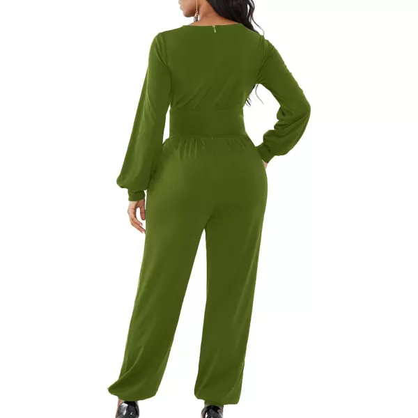 LYANER Women's Deep V Neck Long Sleeve Wrap Front Jumpsuit Pant Cocktail Party Romper