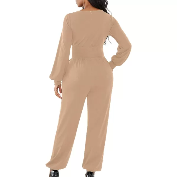 LYANER Women's Deep V Neck Long Sleeve Wrap Front Jumpsuit Pant Cocktail Party Romper
